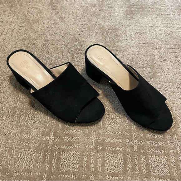H&M Black Faux Suede Mule Heeled Sandals Size 5 (35) - Picture 1 of 15